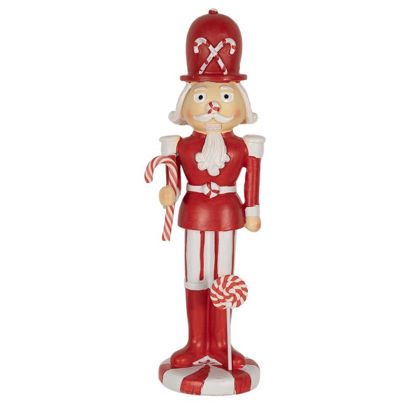Bílo-červená vánoční dekorace socha Louskáček - 7*7*23 cm Clayre & Eef