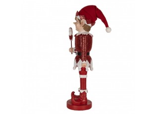 Bílo-červená vánoční dekorace socha Elf - 19*17*59 cm