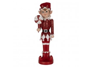 Bílo-červená vánoční dekorace socha Elf - 19*17*59 cm