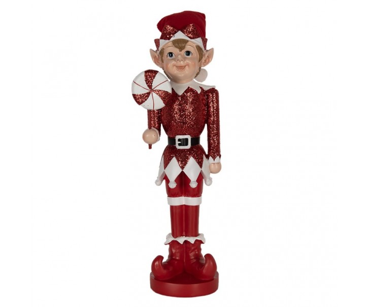 Bílo-červená vánoční dekorace socha Elf - 19*17*59 cm