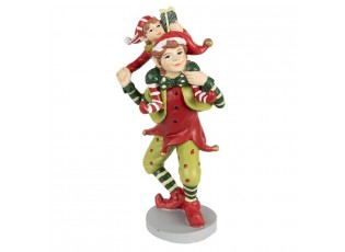 Zeleno - červená vánoční dekorace socha Elf - 12*9*19 cm
