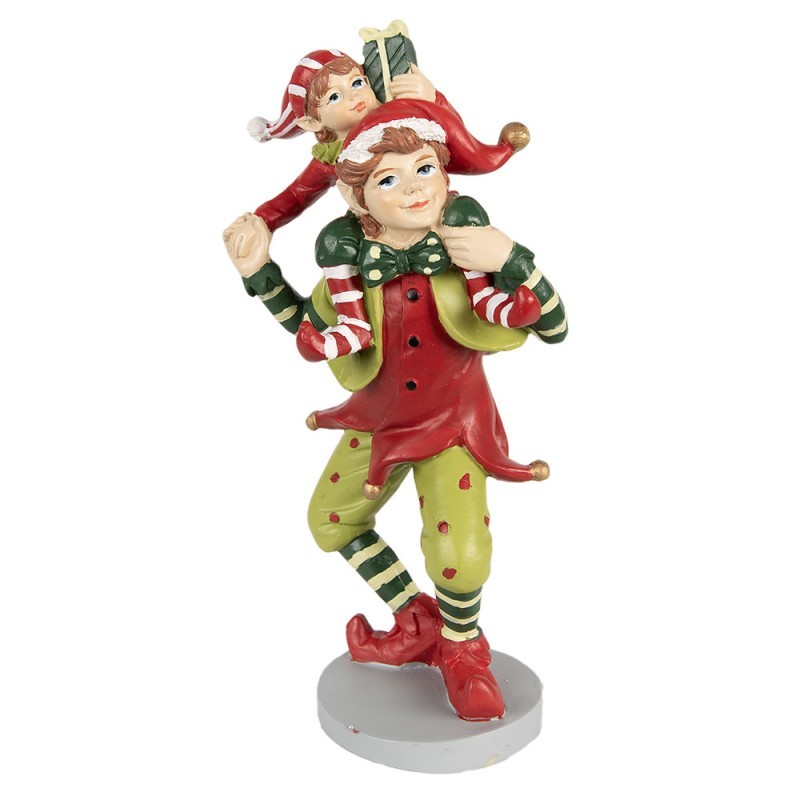 Zeleno - červená vánoční dekorace socha Elf - 12*9*19 cm