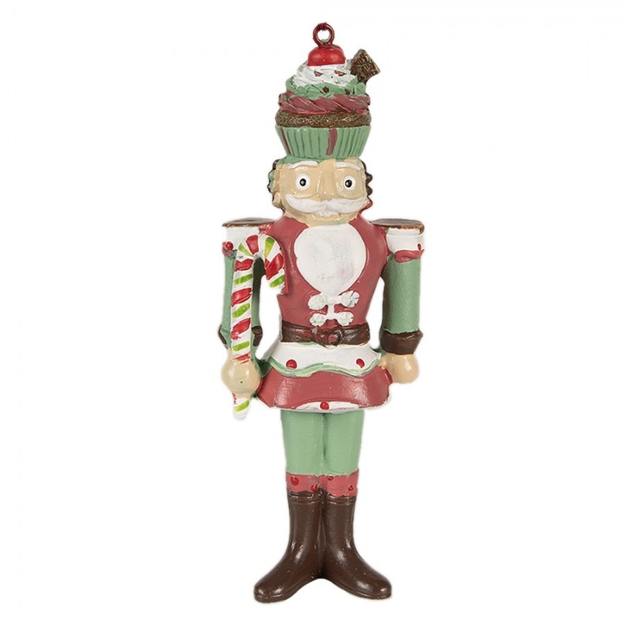 Zeleno-červená vánoční závěsná dekorace Louskáček - 5*3*12 cm