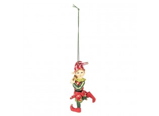 Zeleno-červená vánoční závěsná dekorace Elf - 5*4*11 cm