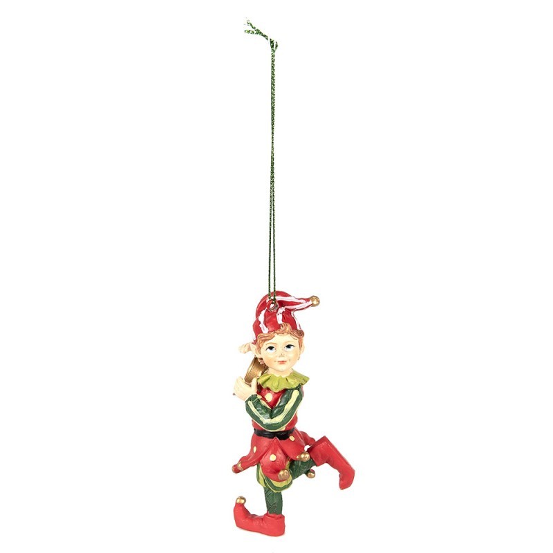 Levně Zeleno-červená vánoční závěsná dekorace Elf - 5*4*11 cm 6PR3979