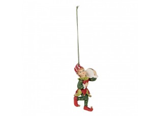 Zeleno-červená vánoční závěsná dekorace Elf I - 5*4*11 cm