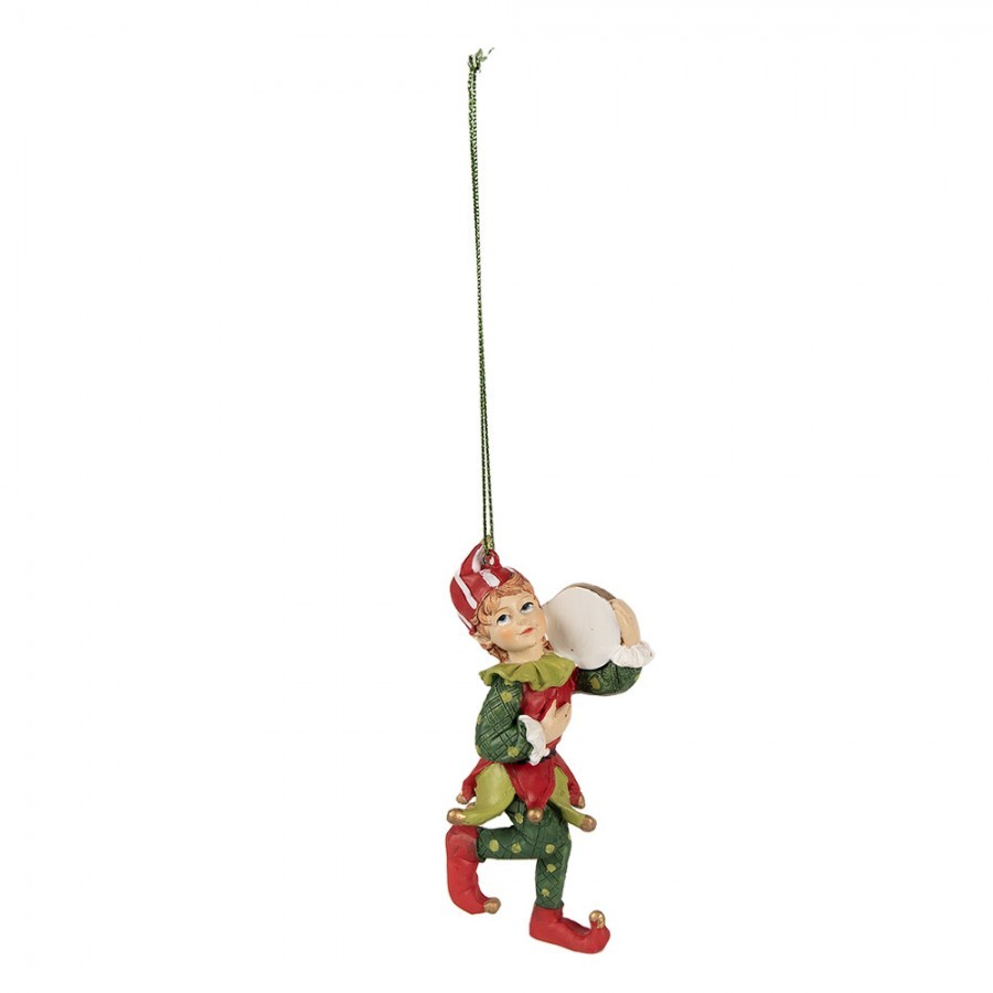 Zeleno-červená vánoční závěsná dekorace Elf I - 5*4*11 cm Clayre & Eef