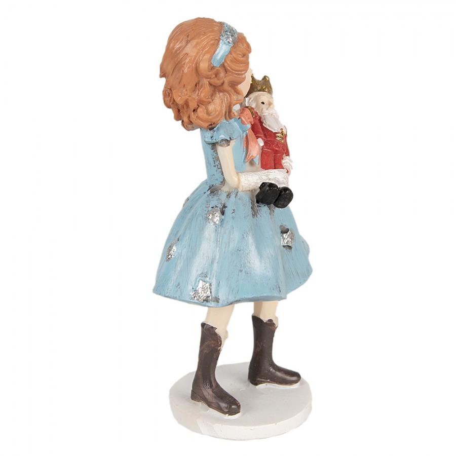 Dekorace socha děvčátko v modrých šatech držící Louskáčka - 7*6*12 cm