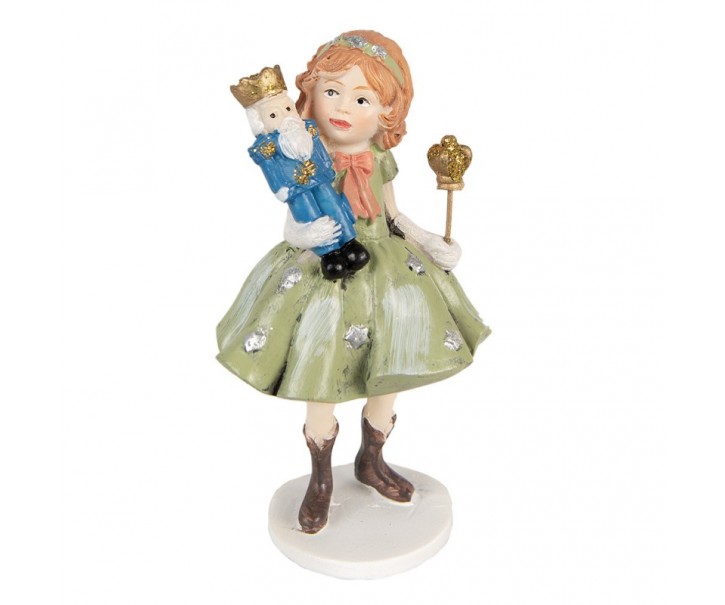 Dekorace socha děvčátko v zelených šatech držící Louskáčka - 7*6*12 cm