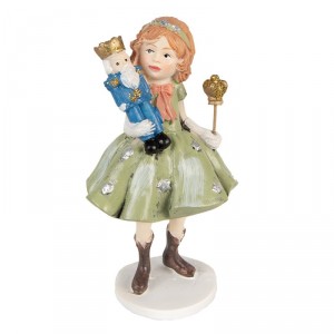 Dekorace socha děvčátko v zelených šatech držící Louskáčka - 7*6*12 cm