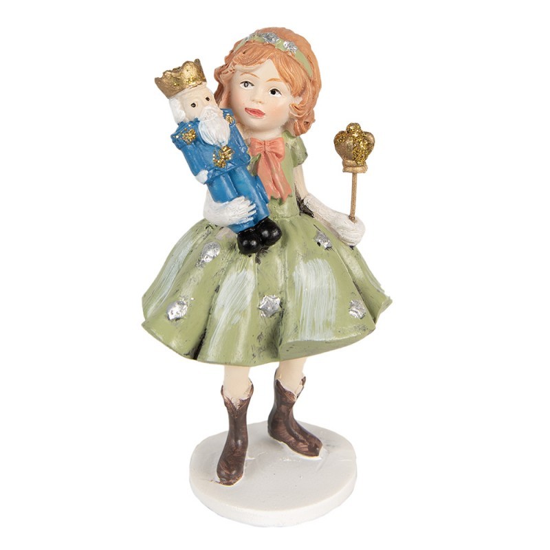 Dekorace socha děvčátko v zelených šatech držící Louskáčka - 7*6*12 cm