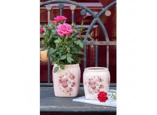 Béžový keramický obal na květináč s růžemi Rósa M - 14*14*16cm