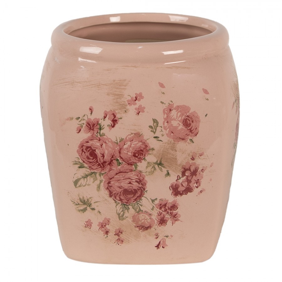 Růžový keramický obal na květináč s růžemi Rósa M - 14*14*16cm