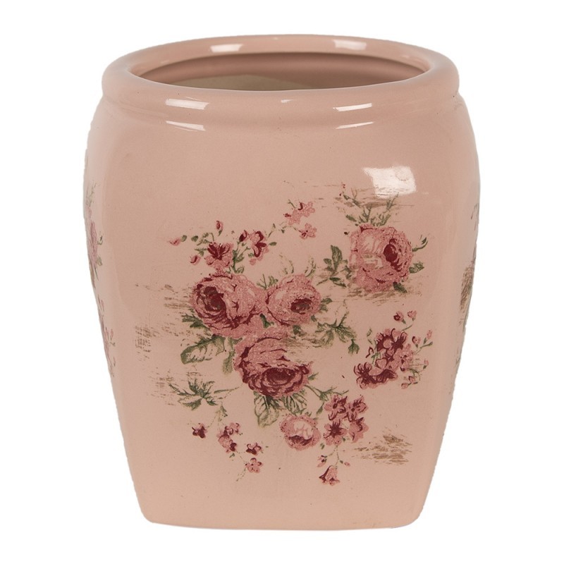 Levně Růžový keramický obal na květináč s růžemi Rósa S - 12*12*14 cm 6CE1604S
