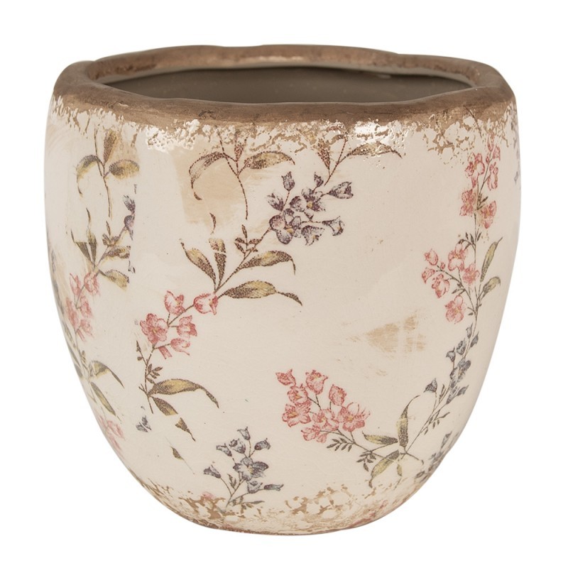 Béžový keramický obal na květináč s lučními květy Monnia M - Ø 14*14 cm
