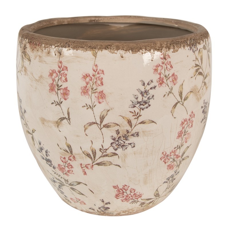 Béžový keramický obal na květináč s lučními květy Monnia L - Ø 18*17 cm