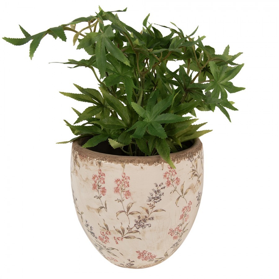Béžový keramický obal na květináč s lučními květy Monnia L - Ø 18*17 cm