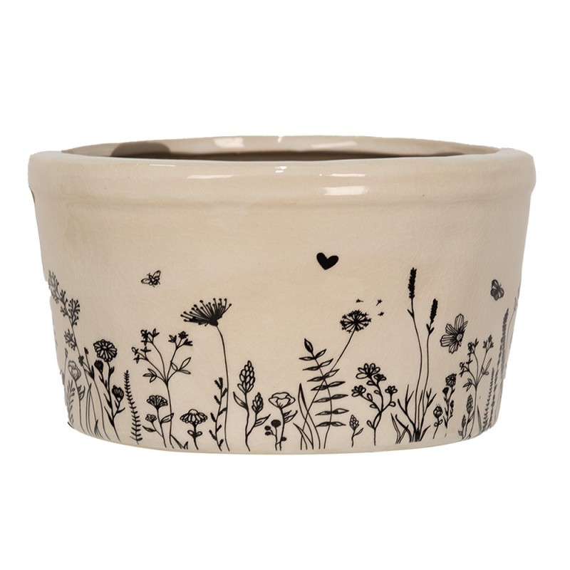 Béžový keramický obal na květináč s lučními květy Flora And Fauna M - Ø 16*9 cm