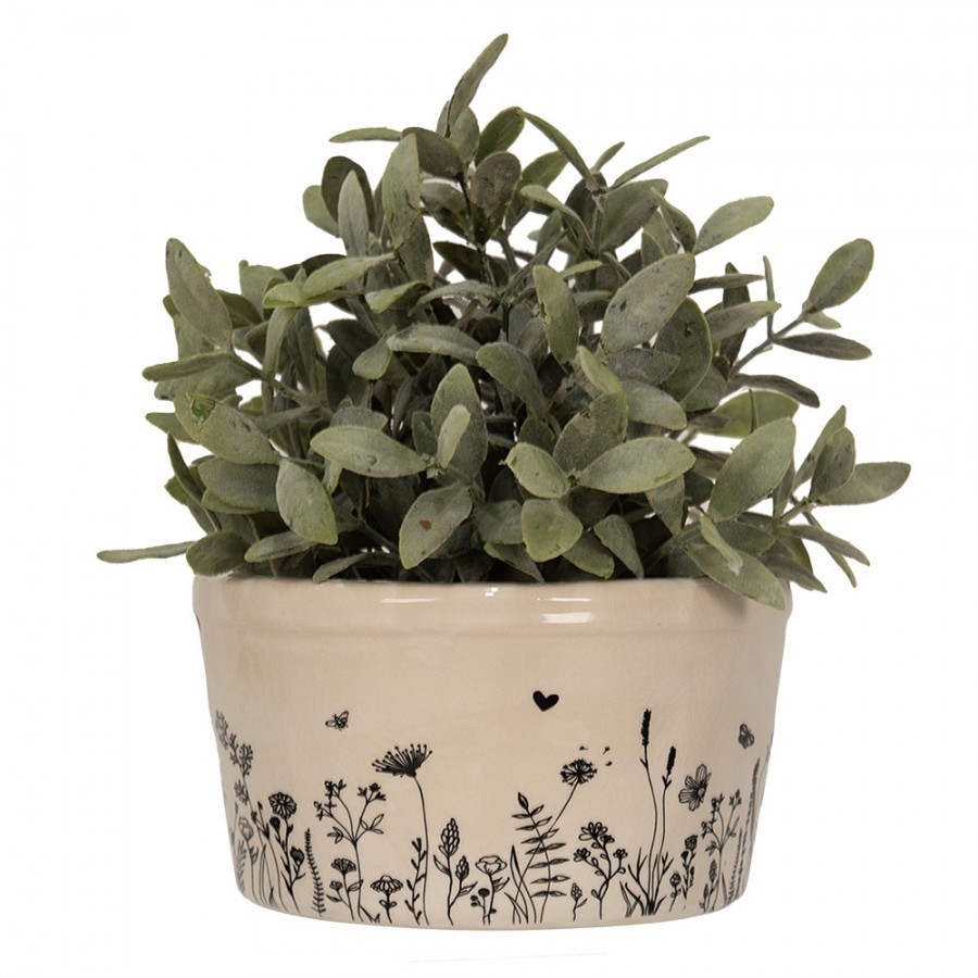 Béžový keramický obal na květináč s lučními květy Flora And Fauna M - Ø 16*9 cm