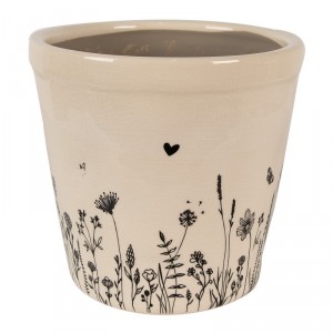 Béžový keramický obal na květináč s lučními květy Flora And Fauna M - Ø 15*14cm