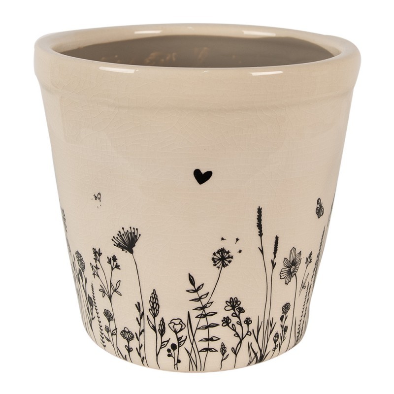 Béžový keramický obal na květináč s lučními květy Flora And Fauna M - Ø 15*14cm