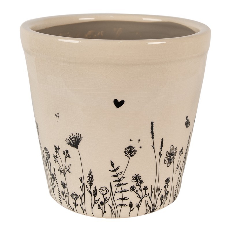 Béžový keramický obal na květináč s lučními květy Flora And Fauna XL - Ø 21*20cm