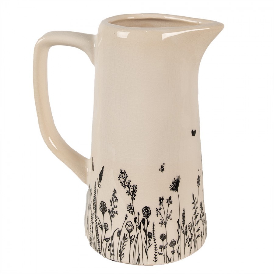 Béžový keramický džbán s lučními květy Flora And Fauna M - 16*11*20 cm