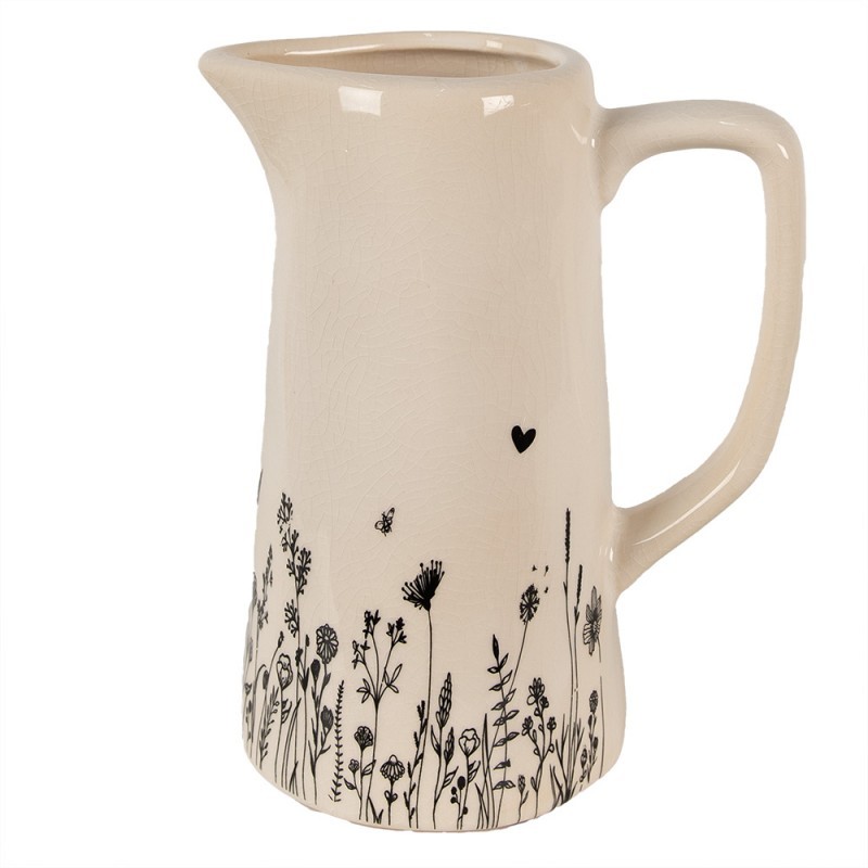 Levně Béžový keramický džbán s lučními květy Flora And Fauna M - 16*11*20 cm 6CEFAF0004M