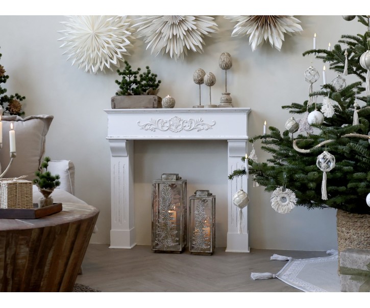 Bílá antik dekorativní krbová římsa French Mantelpiece - 100*23*97cm