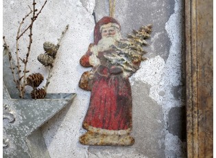 Vánoční kovová závěsná dekorace Santa Vintage - 16*30 cm