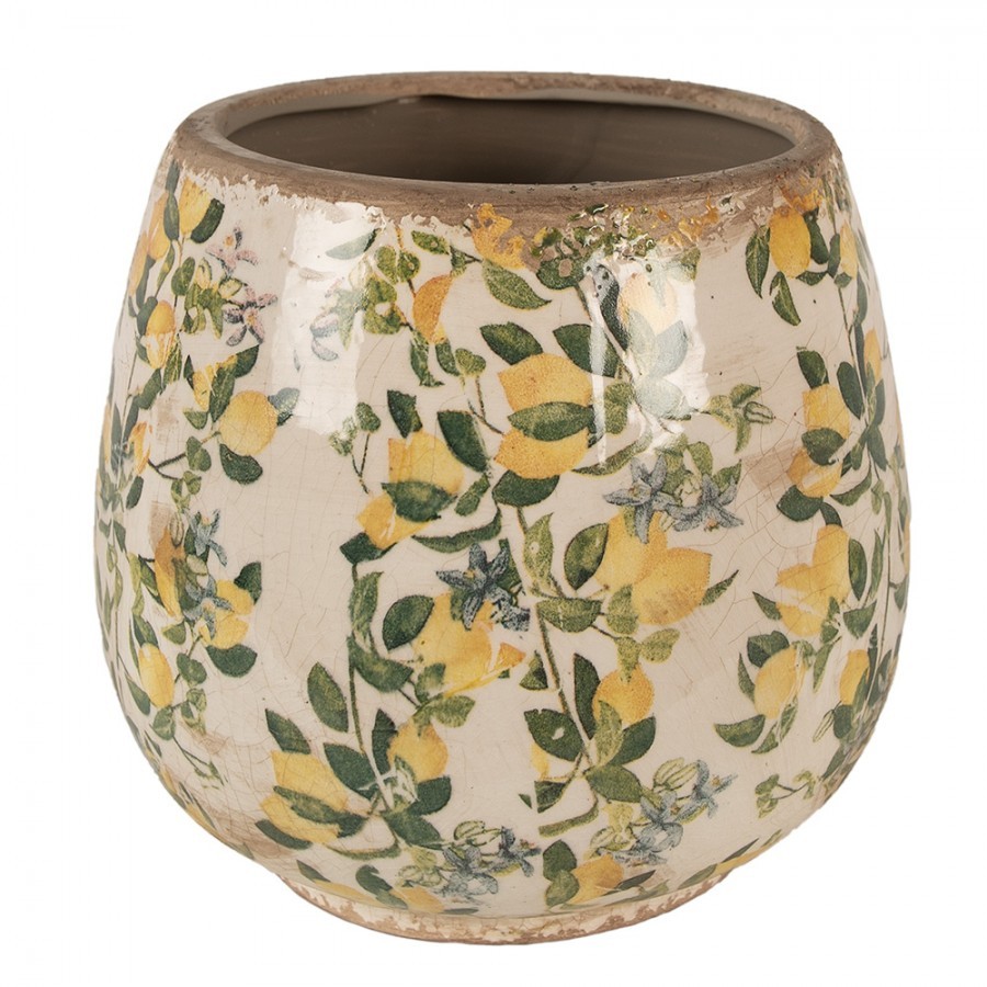 Béžový keramický obal na květináč s citróny Lemons L - Ø 18*17 cm