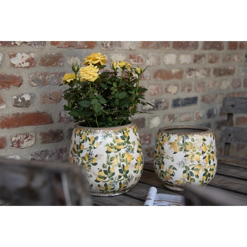 Béžový keramický obal na květináč s citróny Lemons L - Ø 18*17 cm