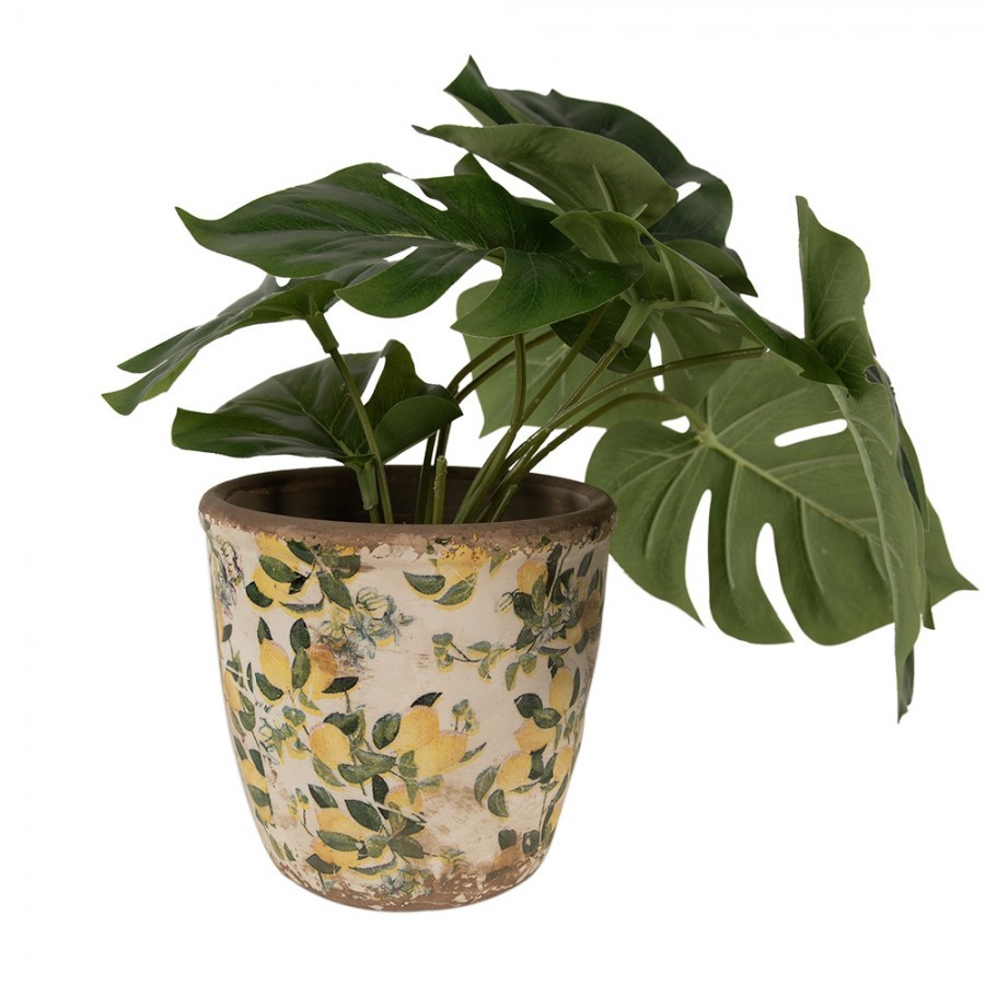 Béžový keramický obal na květináč s citróny Lemons M - Ø 14*13 cm