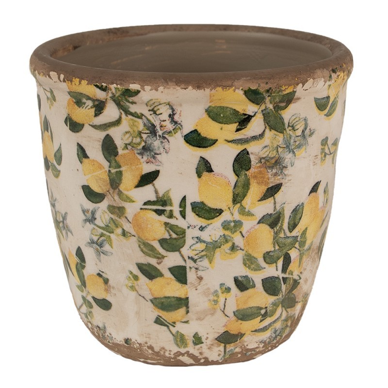 Béžový keramický obal na květináč s citróny Lemons M - Ø 14*13 cm