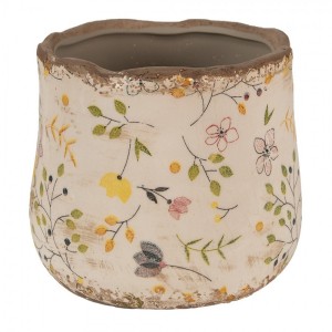 Béžový keramický obal na květináč se žlutými kvítky Ylla XS - Ø 11*10 cm