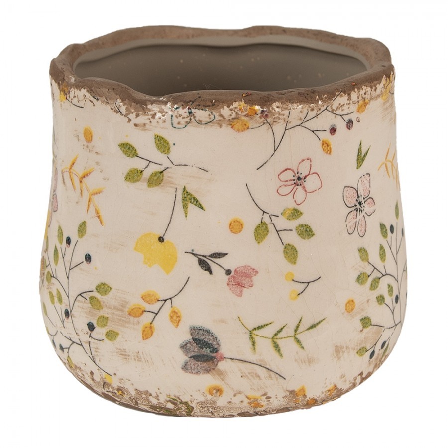Béžový keramický obal na květináč se žlutými kvítky Ylla XS - Ø 11*10 cm