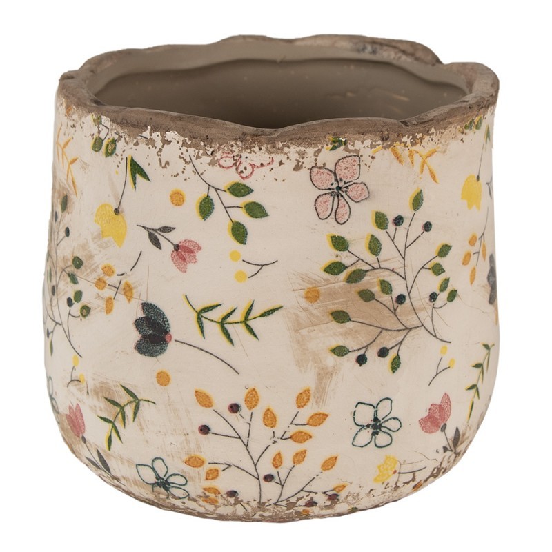 Béžový keramický obal na květináč se žlutými kvítky Ylla S - Ø 14*12 cm