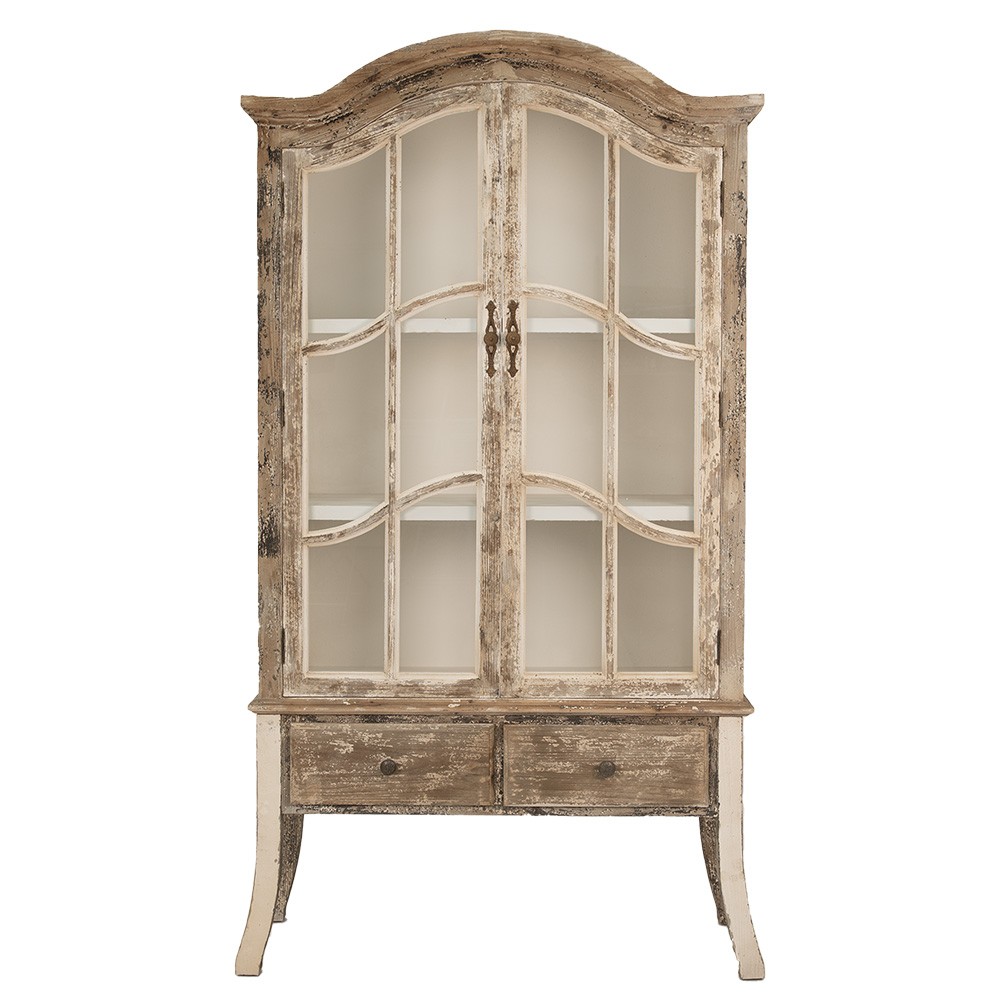Levně Béžovo-hnědá antik dřevěná skříň s prosklenými dveřmi Billy - 109*41*198 cm 5H0671
