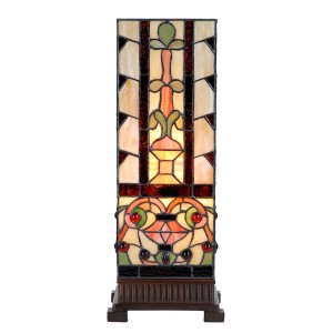 Béžovo-hnědá hranatá stolní lampa Tiffany Squillo - 18*18*45 cm E27/max 1*40W
