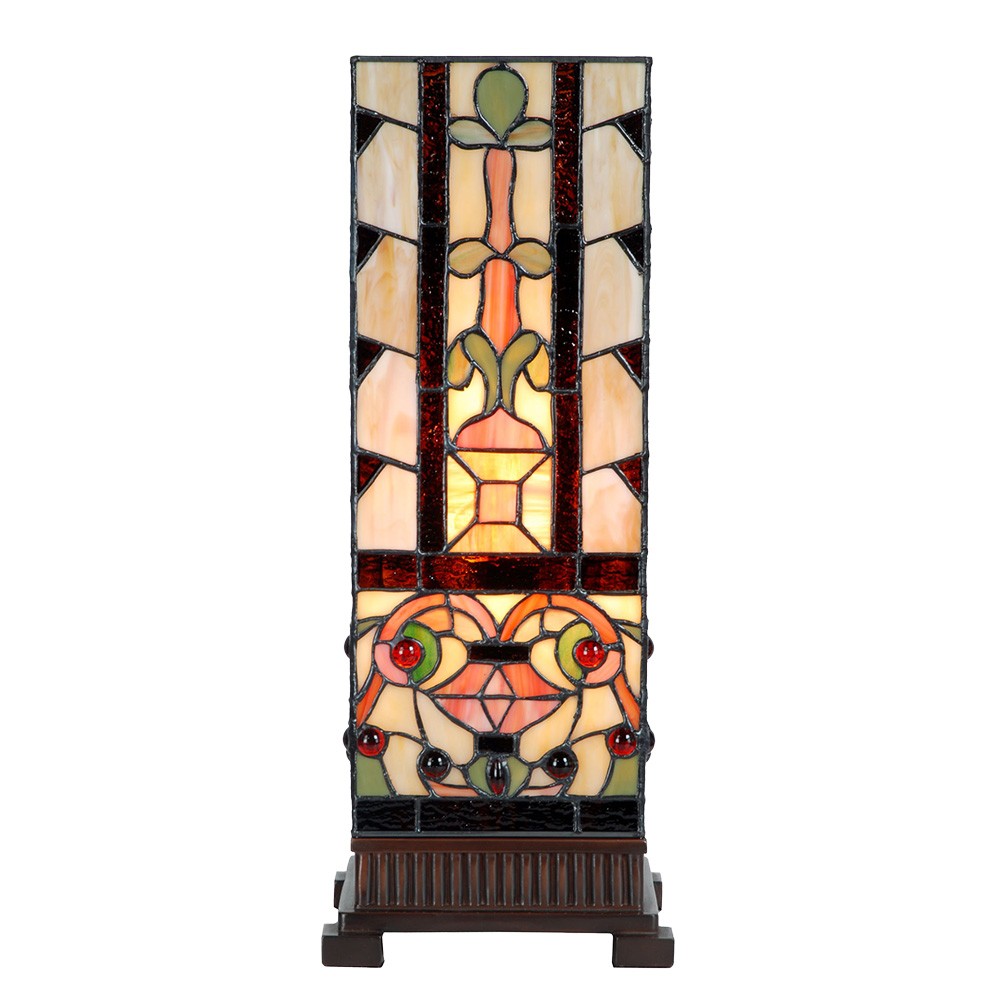 Béžovo-hnědá hranatá stolní lampa Tiffany Squillo - 18*18*45 cm E27/max 1*40W