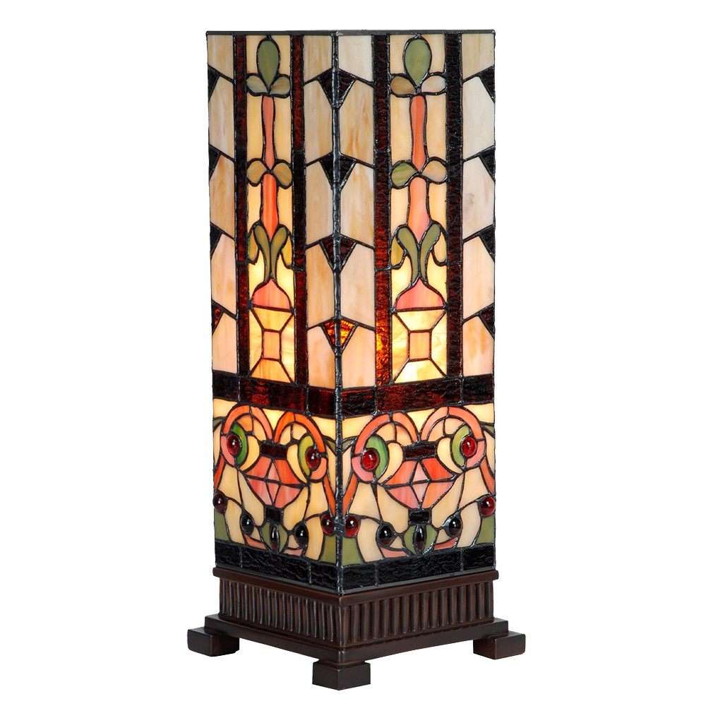 Béžovo-hnědá hranatá stolní lampa Tiffany Squillo - 18*18*45 cm E27/max 1*40W