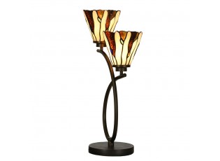Béžovo-hnědá stolní lampa Tiffany Titto se 2květy - 46*28*63 cm E14/max 2*40W