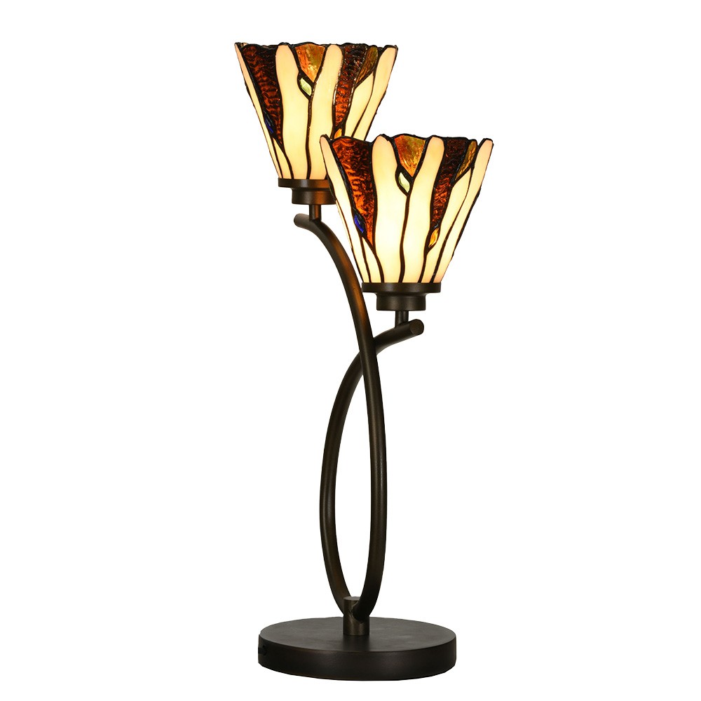 Béžovo-hnědá stolní lampa Tiffany Titto se 2květy - 46*28*63 cm E14/max 2*40W 5LL-6315