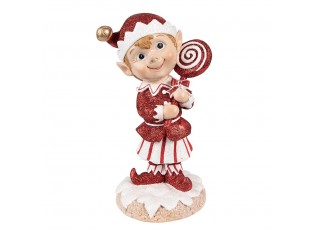Bílo-červená vánoční dekorace Elf s lízátkem - 12*9*20 cm