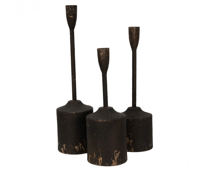 Svícen (sada 3 ks) Černý 9x35 / 9x30 / 9x25 cm - (3) Ř 9x40 / Ř 9x35 / Ř 9x30 cm Clayre & Eef