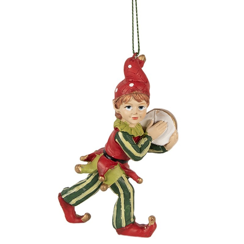 Zeleno-červená vánoční závěsná dekorace Elf II - 5*4*11 cm Clayre & Eef