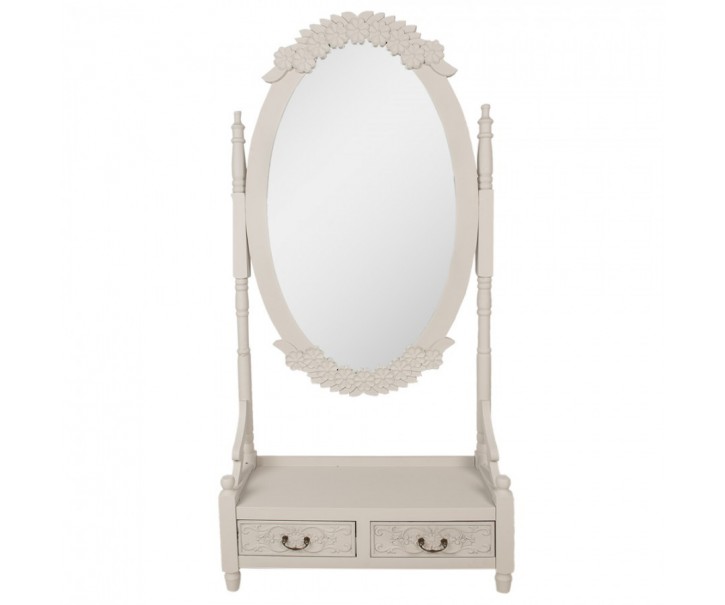 Béžovo-šedé antik veliké zrcadlo se šuplíky Hyggia - 85*30*180cm