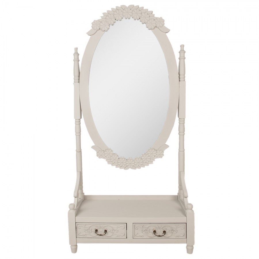 Levně Béžovo-šedé antik veliké zrcadlo se šuplíky Hyggia Brocante - 85*30*180cm 52S295