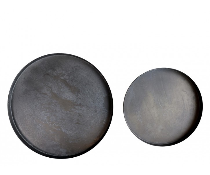 2ks granitový antik dekorační kovový podnos Coal - Ø 21*2cm