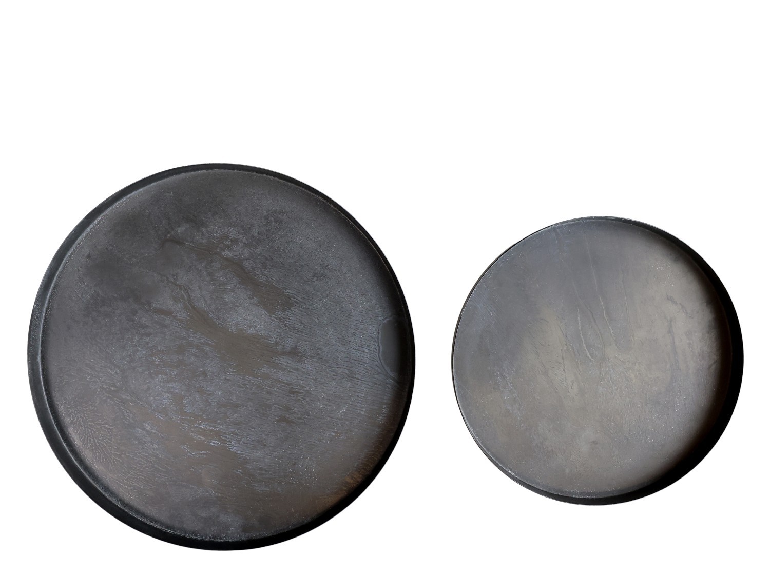 Levně 2ks granitový antik dekorační kovový podnos Coal - Ø 21*2cm 64084324